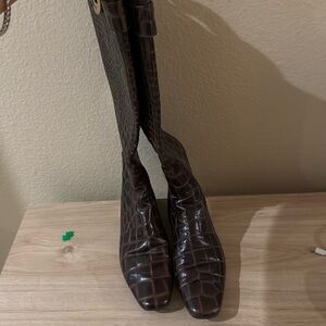 Tory Burch Croc Embossed Riding Boots